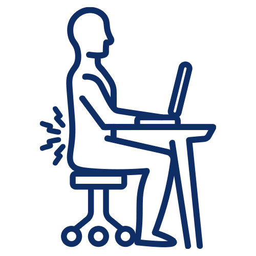 Icon of a person standing in a side profile with one arm bent forward, symbolizing chiropractic care. A mirrored outline of the person is shown behind them, slightly offset to the right, creating an impression of movement or pain relief. The background is light grey.