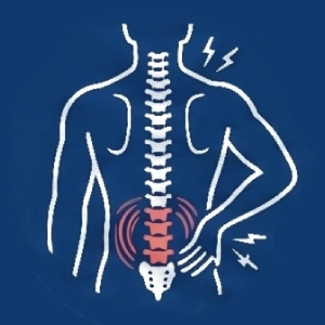 Icon of a person standing in a side profile with one arm bent forward, symbolizing chiropractic care. A mirrored outline of the person is shown behind them, slightly offset to the right, creating an impression of movement or pain relief. The background is light grey.