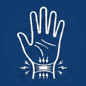 Icon of a person standing in a side profile with one arm bent forward, symbolizing chiropractic care. A mirrored outline of the person is shown behind them, slightly offset to the right, creating an impression of movement or pain relief. The background is light grey.