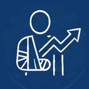 Icon of a person standing in a side profile with one arm bent forward, symbolizing chiropractic care. A mirrored outline of the person is shown behind them, slightly offset to the right, creating an impression of movement or pain relief. The background is light grey.