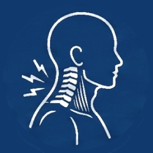 Icon of a person standing in a side profile with one arm bent forward, symbolizing chiropractic care. A mirrored outline of the person is shown behind them, slightly offset to the right, creating an impression of movement or pain relief. The background is light grey.