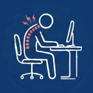 Icon of a person standing in a side profile with one arm bent forward, symbolizing chiropractic care. A mirrored outline of the person is shown behind them, slightly offset to the right, creating an impression of movement or pain relief. The background is light grey.