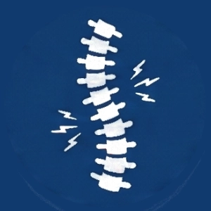 Icon of a person standing in a side profile with one arm bent forward, symbolizing chiropractic care. A mirrored outline of the person is shown behind them, slightly offset to the right, creating an impression of movement or pain relief. The background is light grey.