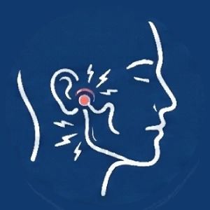 Icon of a person standing in a side profile with one arm bent forward, symbolizing chiropractic care. A mirrored outline of the person is shown behind them, slightly offset to the right, creating an impression of movement or pain relief. The background is light grey.
