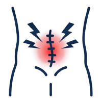 Icon of a person standing in a side profile with one arm bent forward, symbolizing chiropractic care. A mirrored outline of the person is shown behind them, slightly offset to the right, creating an impression of movement or pain relief. The background is light grey.