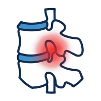 Icon of a person standing in a side profile with one arm bent forward, symbolizing chiropractic care. A mirrored outline of the person is shown behind them, slightly offset to the right, creating an impression of movement or pain relief. The background is light grey.